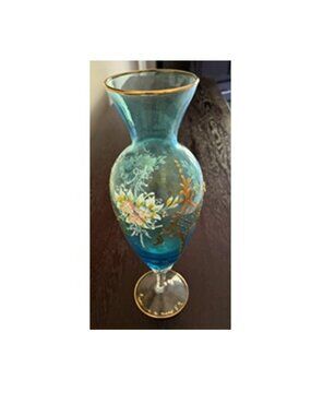 Vintage Vecchia Murano Art Glass Vase, Handpainted,  Signed